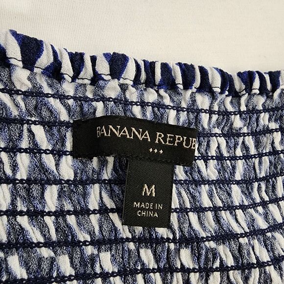 Banana Republic Dress Medium Slit Midi Navy Spaghetti Straps Smocking Geometric - Picture 10 of 12